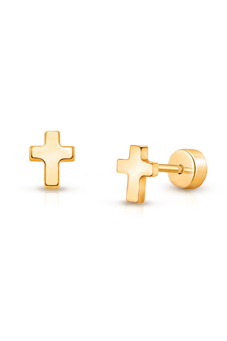 14K on Titanium Golden Cross Stud Earrings, Main, color, 14K Yellow Gold
