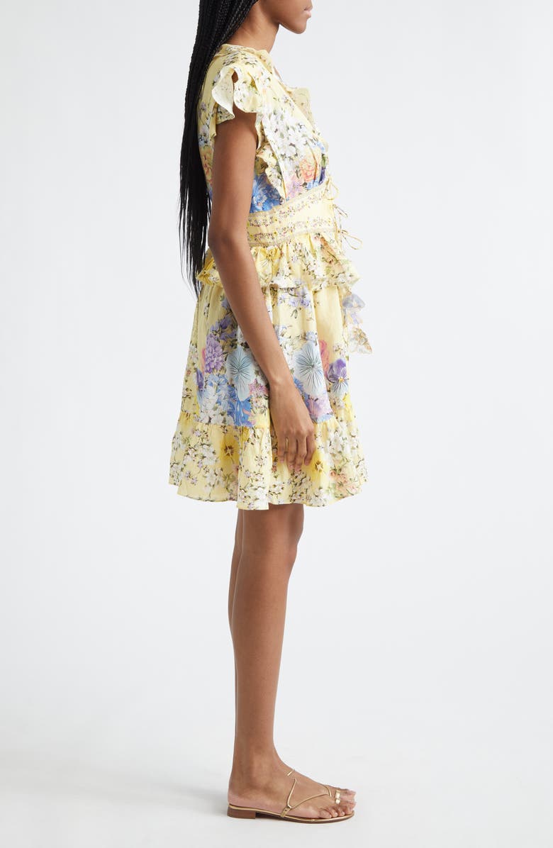 Camilla Darling Buds Ruffle Waisted Linen Minidress, Alternate, color, Darling Buds