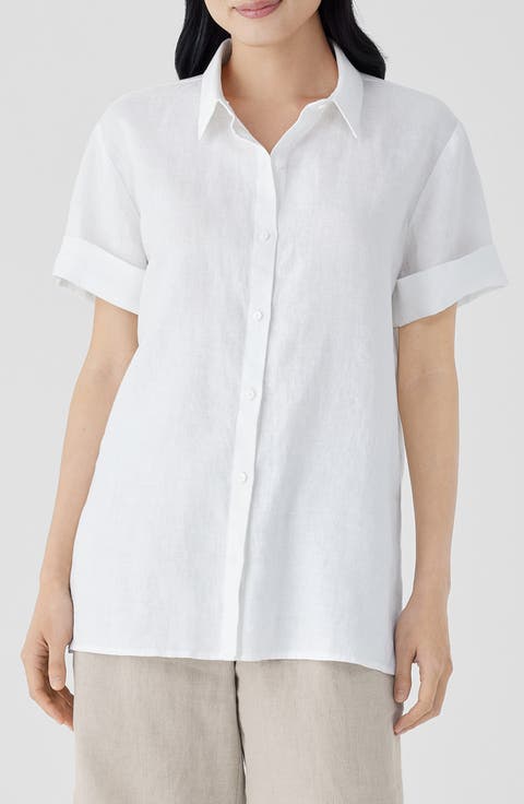 Classic Short Sleeve Organic Linen Button-Up Shirt