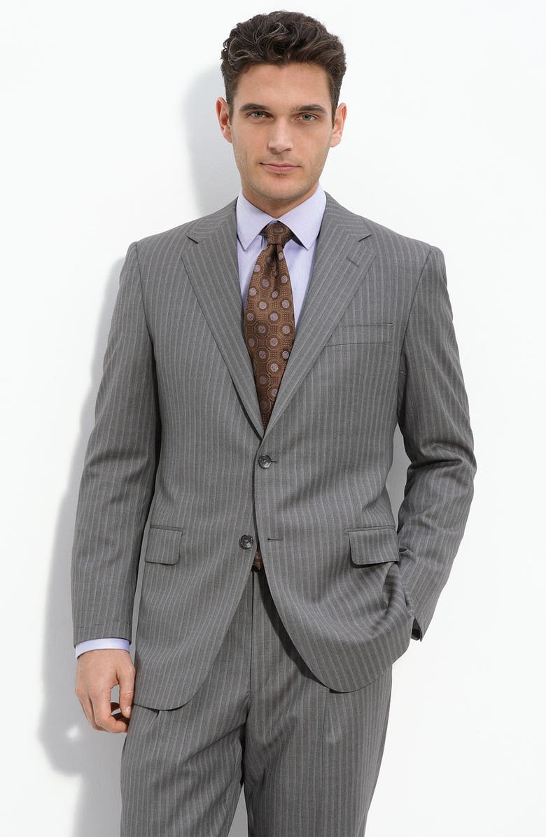 Hickey Freeman Grey Stripe Worsted Wool Suit, Main, color, 