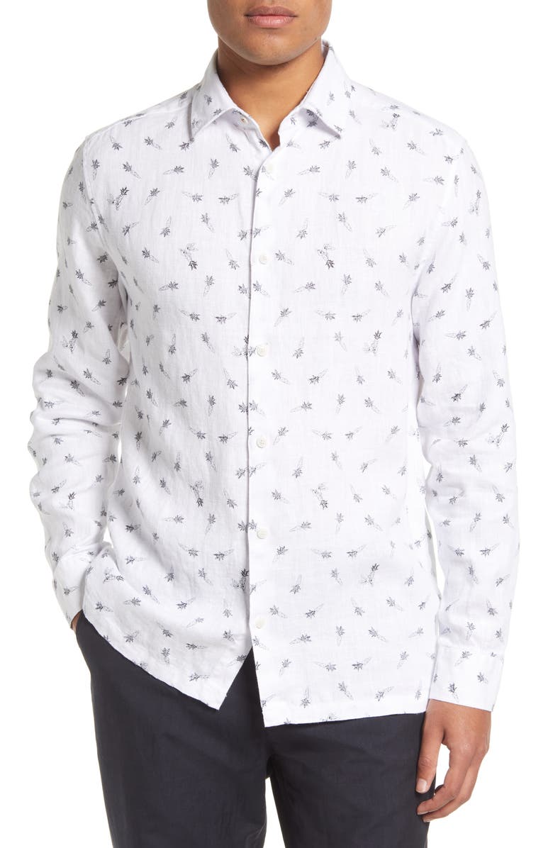 Ted Baker London Men's Loron Carrot Print Linen Button-Up Shirt, Main, color,