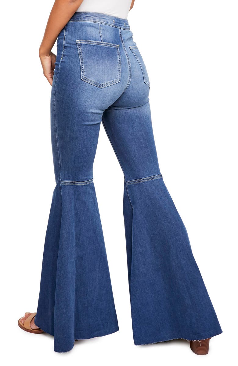 Free People We the Free Just Float On High Waist Flare Jeans, Alternate, color, Dark Blue