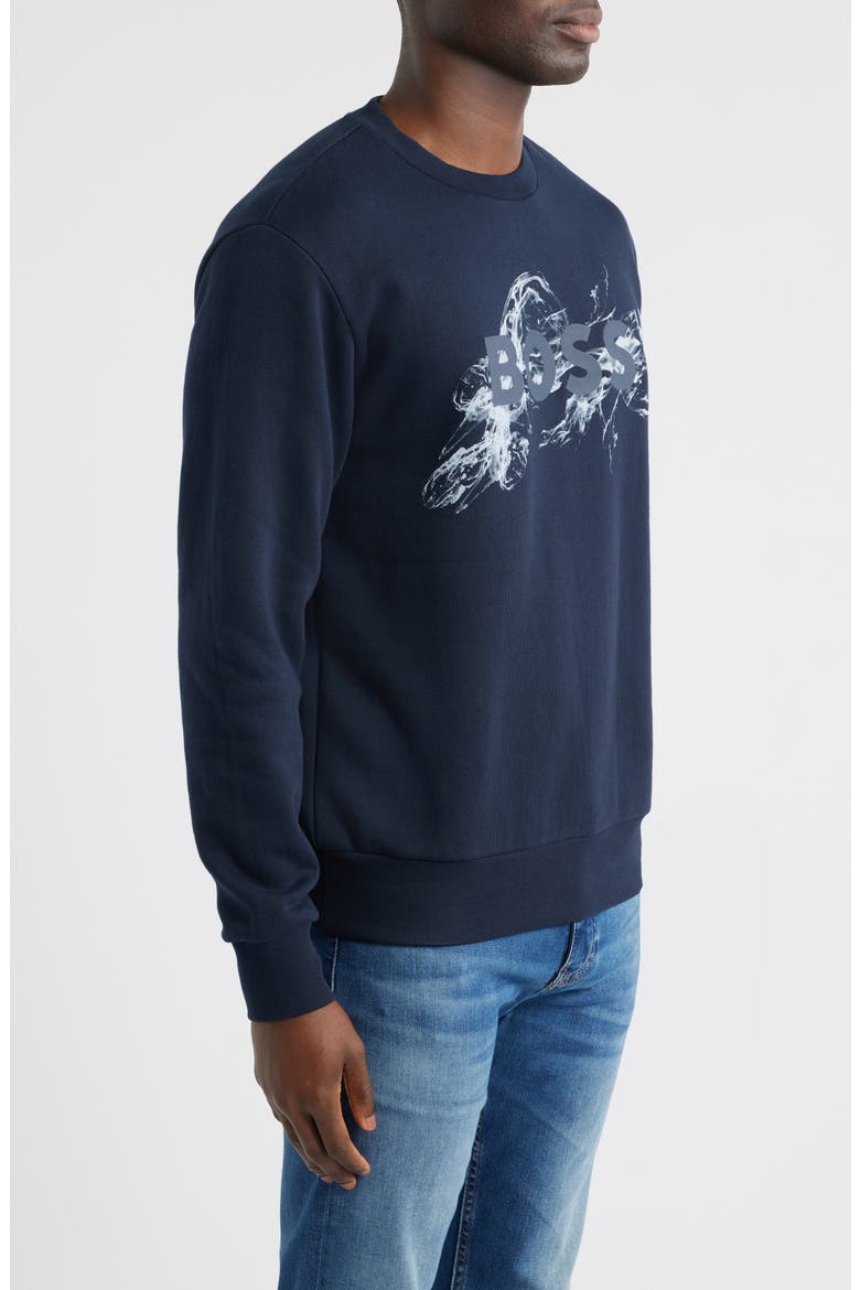 Soleri Abstract Graphic Cotton Fleece Crewneck Sweatshirt, Alternate, color, DARK BLUE