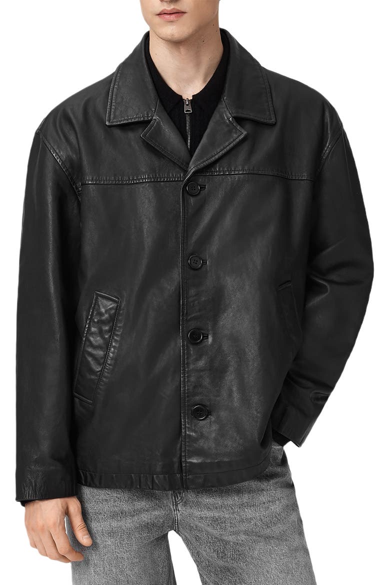 Bradwell Boxy Leather Coat, Main, color, BLACK
