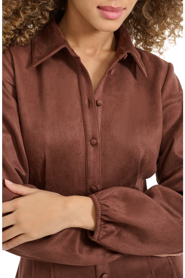 Faux Suede Long Sleeve Shirtdress, Alternate, color, BROWN