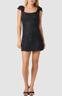 All in Favor Bow Strap Jacquard Minidress