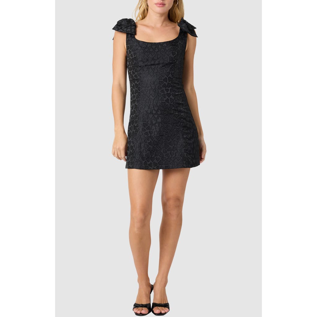 All in Favor Bow Strap Jacquard Minidress in Black Heart  product