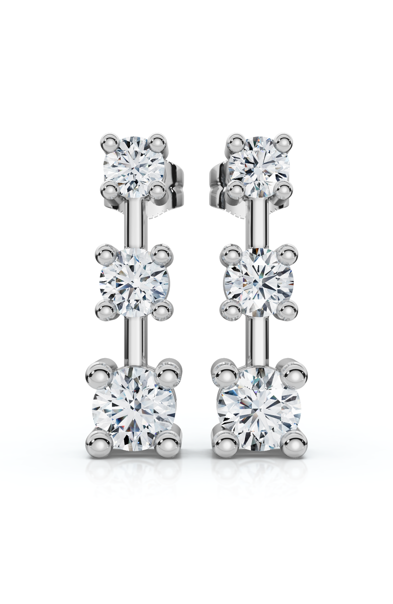 Bliss Diamond 1Ct Three Stone Drop Earrings 10k Gold Lab Grown 5/8" Tall Push Back, Main, color, 10K White Gold