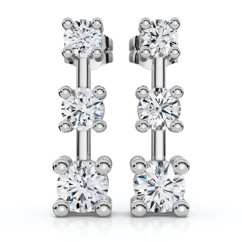 1Ct Three Stone Drop Earrings 10k Gold Lab Grown 5/8" Tall Push Back