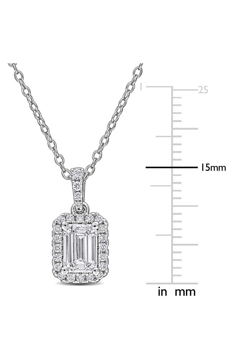 Created Forever Sterling Silver Emerald Cut Lab Grown Diamond Halo Pendant Necklace, Alternate, color, Silver
