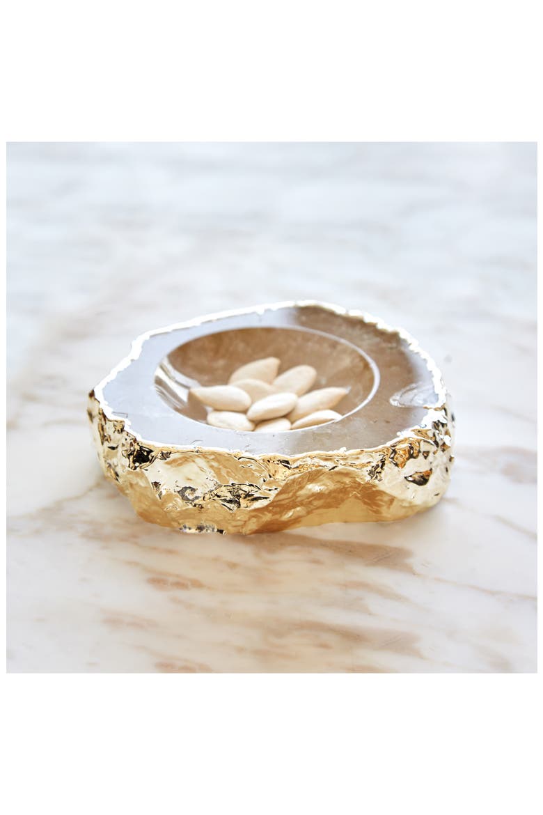 Casca Gold Trim Crystal Quartz Bowl, Alternate, color, CLEAR / WHITE AND GOLD