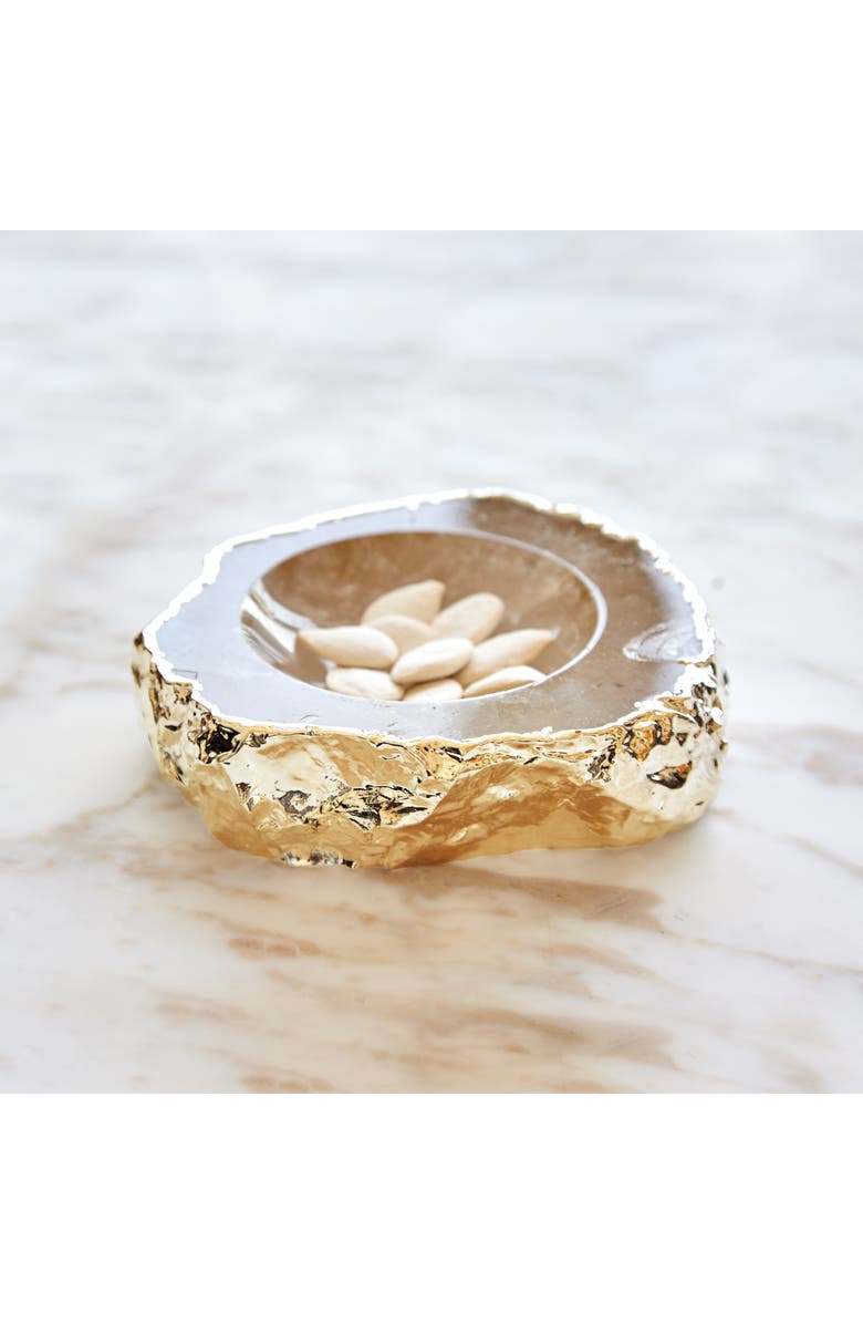 ANNA New York Casca Gold Trim Crystal Quartz Bowl, Alternate, color, Clear / White And Gold