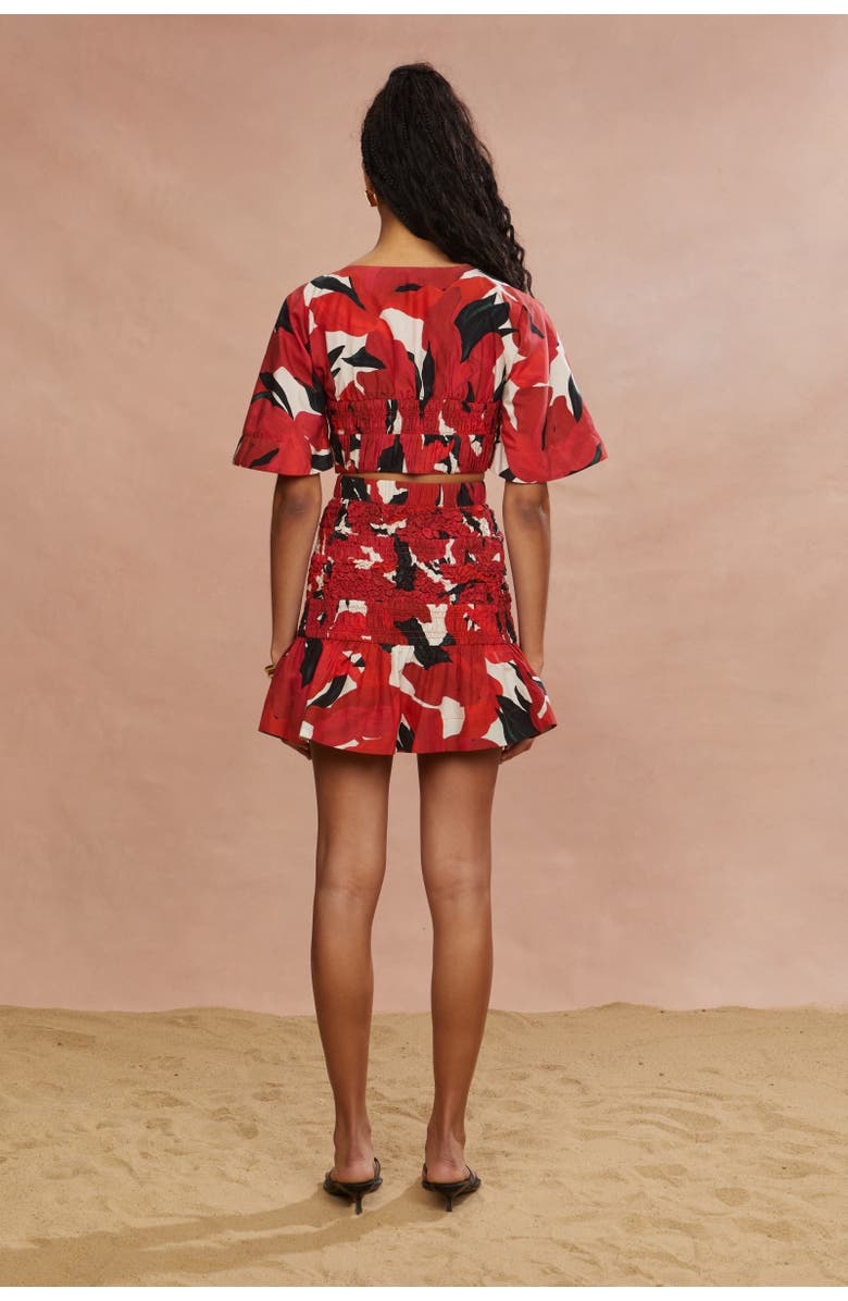 AMUR Elle Smocked Crop Top, Alternate, color, Red Bloom