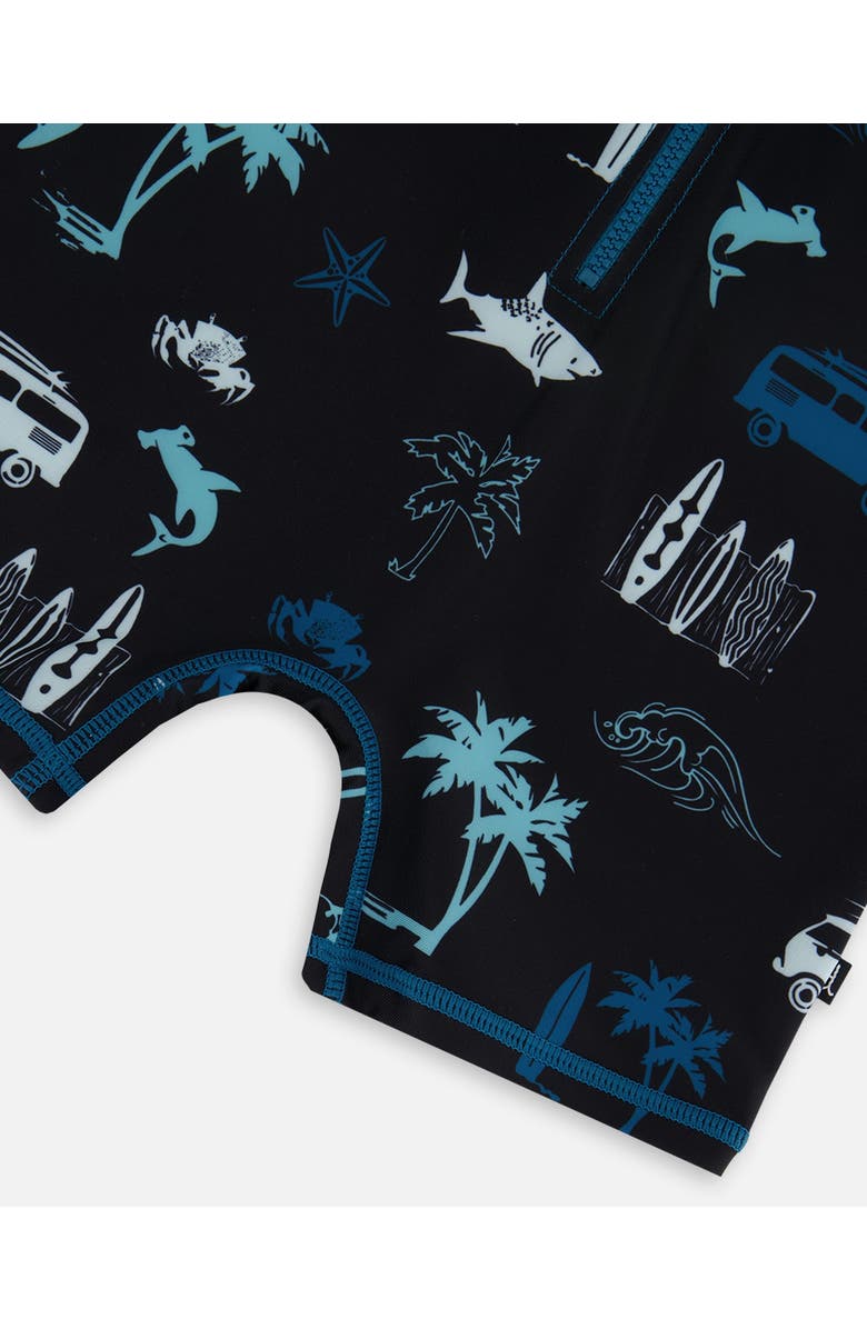 Deux par Deux Little Boy's Printed Long Sleeve Rashguard Light Blue Beach On Black, Alternate, color, 