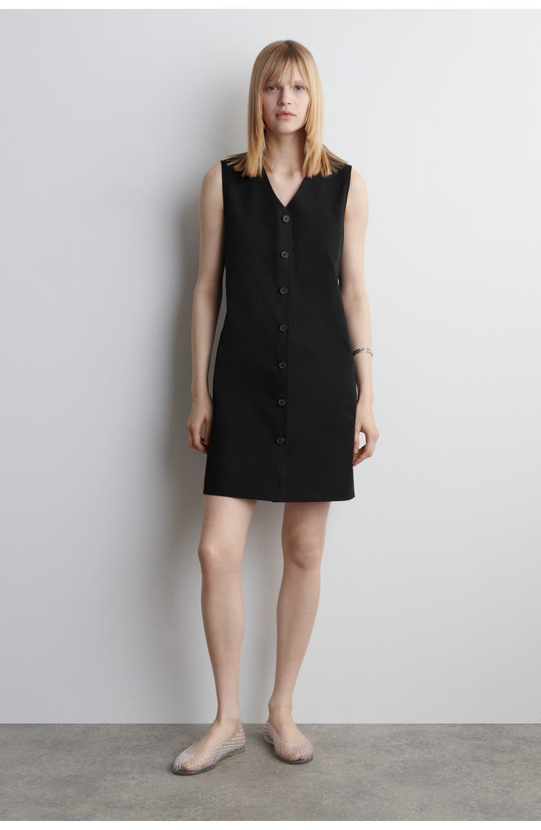 COS Buttoned Pima Cotton Mini Dress, Main, color, Black