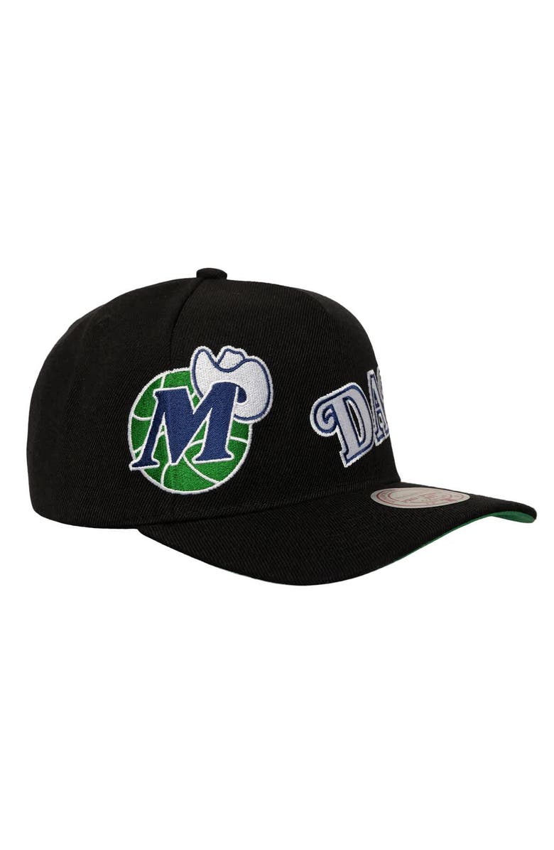 Mitchell & Ness Men's Mitchell & Ness  Black Dallas Mavericks Busted Logo Wordmark Wrap Around Pro Pinch Adjustable Hat, Alternate, color, Black