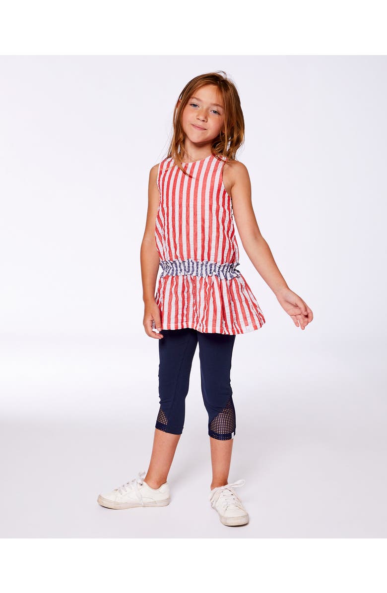 Deux par Deux Girl's Organic Cotton Capri Leggings With Mesh Navy Blue, Alternate, color, Navy Blue