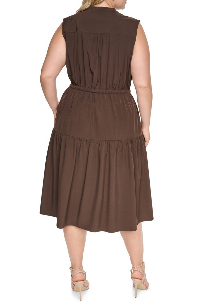 Drawstring A-Line Midi Dress, Alternate, color, COFFEE