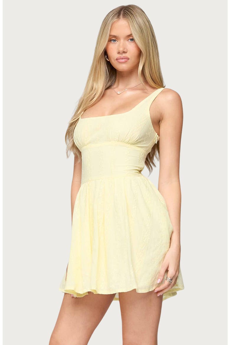 Reina Floral Embroidered Cotton Minidress, Alternate, color, YELLOW
