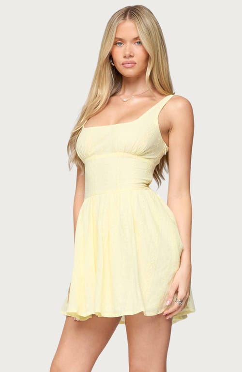 Edikted Reina Floral Embroidered Cotton Minidress In Yellow