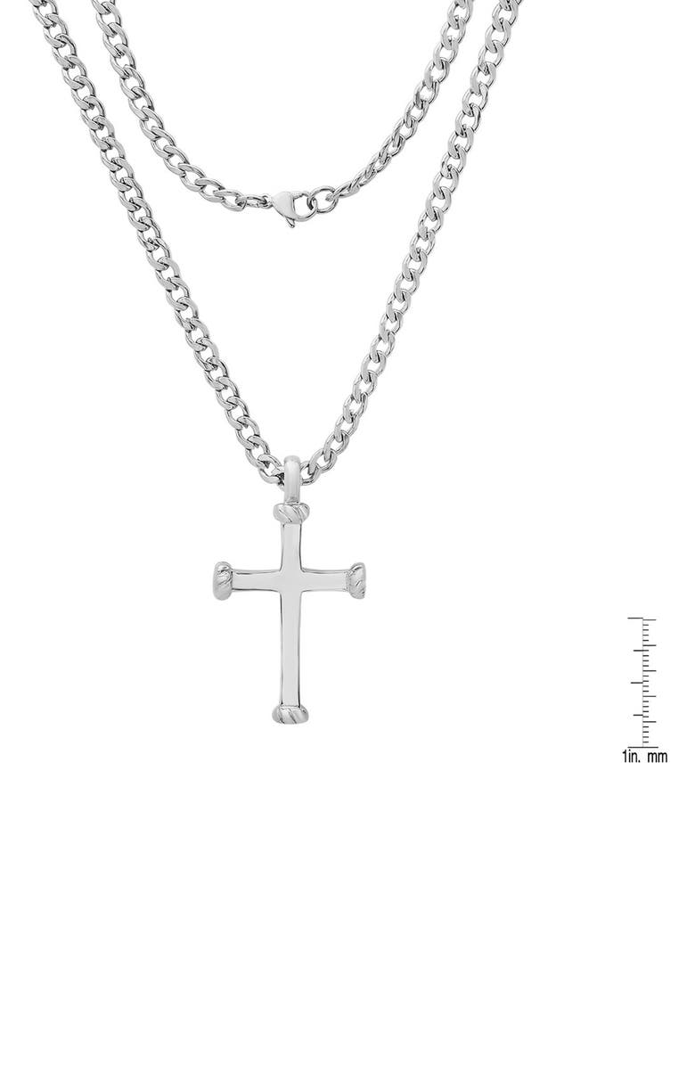 HMY JEWELRY Men's Stainless Steel Rope Edge Cross Pendant Necklace, Alternate, color, Silver