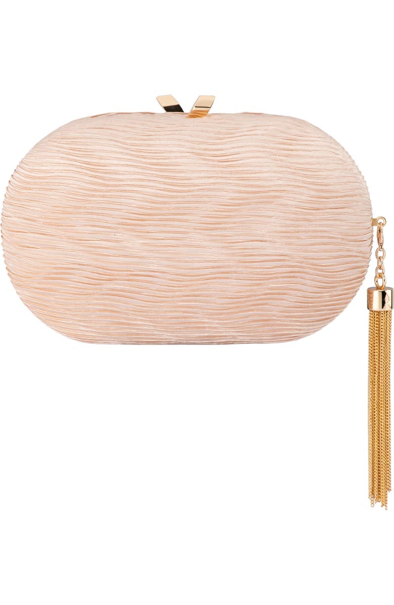 Olga Berg Natalie Pleated Oval Clutch, Main, color, Champagne