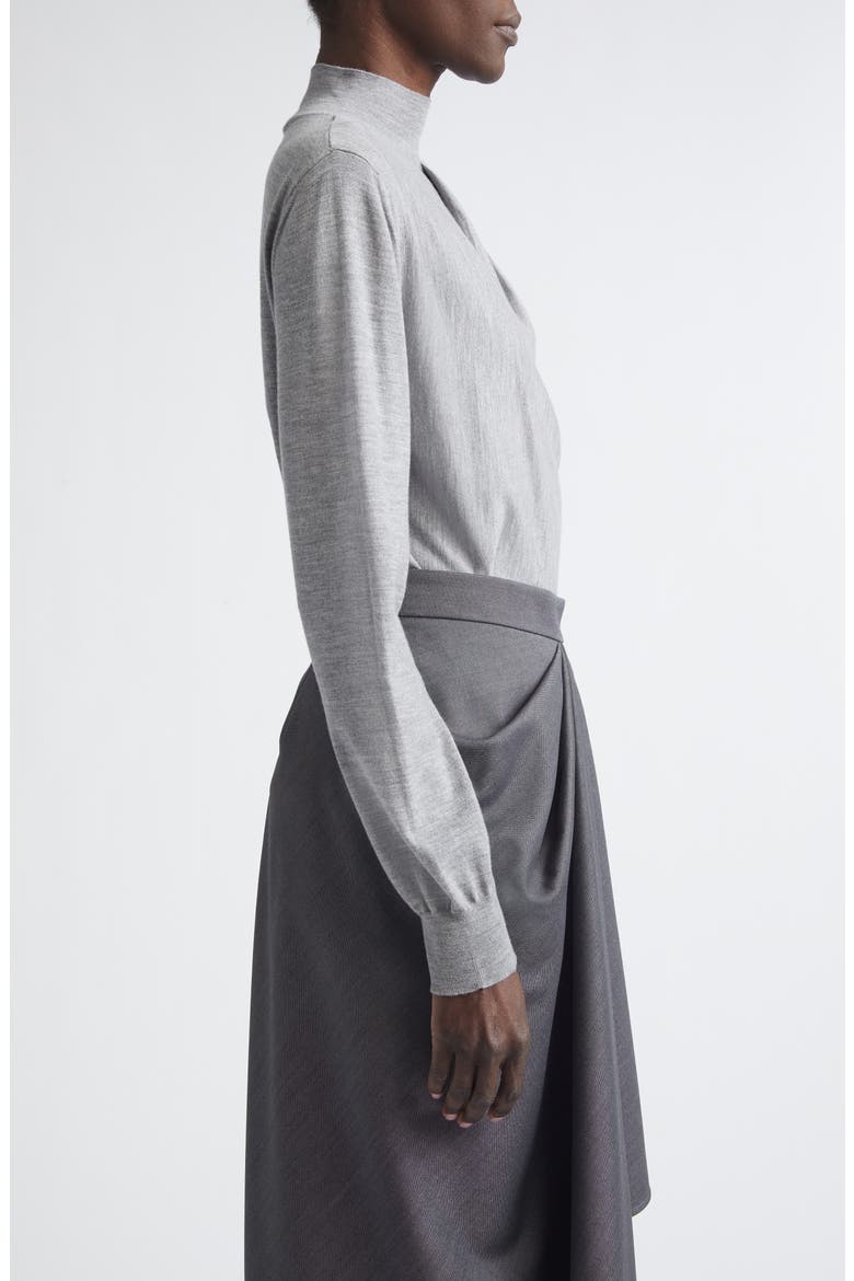 Draped Merino Wool Blend Mock Neck Sweater, Alternate, color, LIGHT GREY
