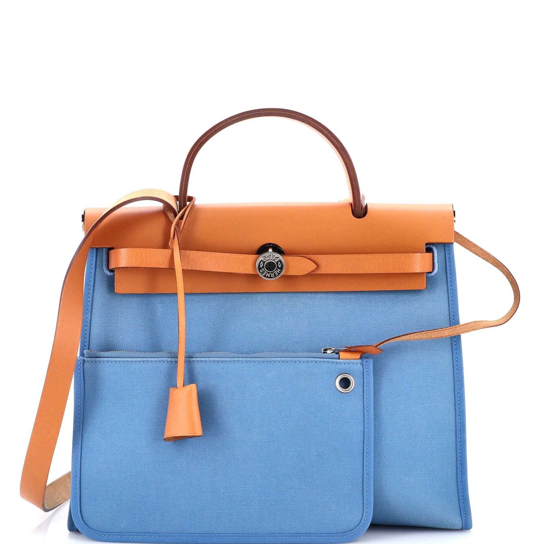 Pre-Owned Hermes Herbag Zip Leather and Toile 31, Alternate, color, Azur