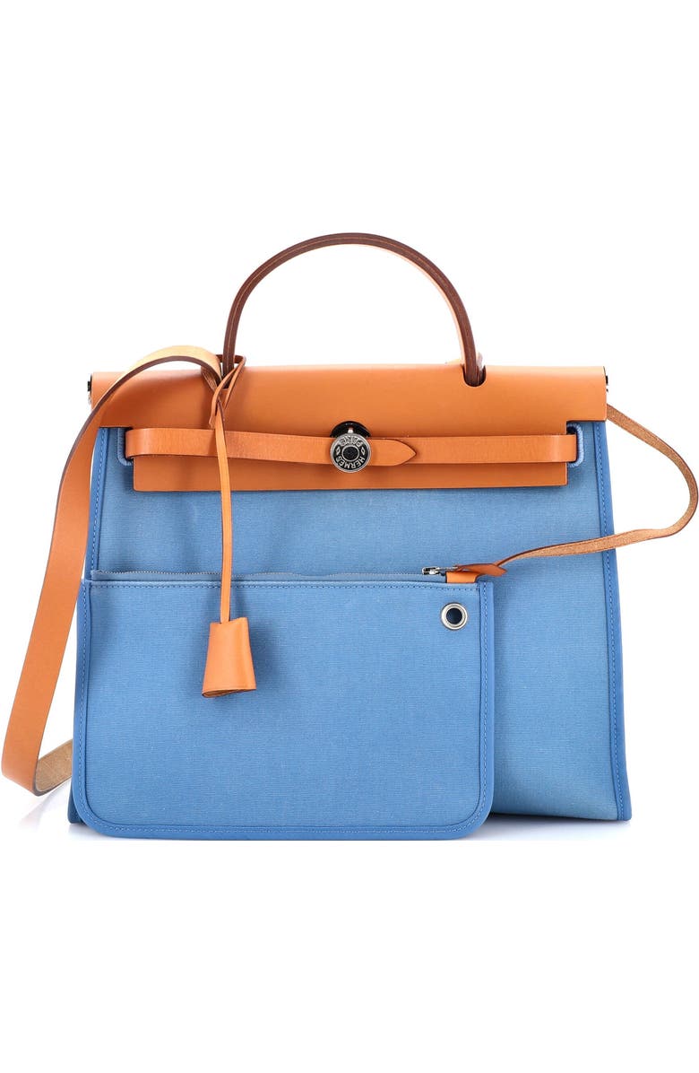 Pre-Owned Hermes Herbag Zip Leather and Toile 31, Alternate, color, Azur