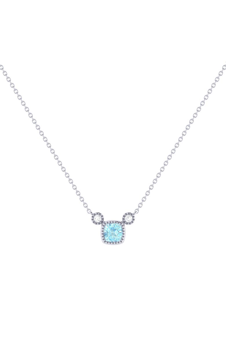LuvMyJewelry Cushion Cut Aquamarine & Diamond 14K Gold Birthstone Necklace, Main, color, 