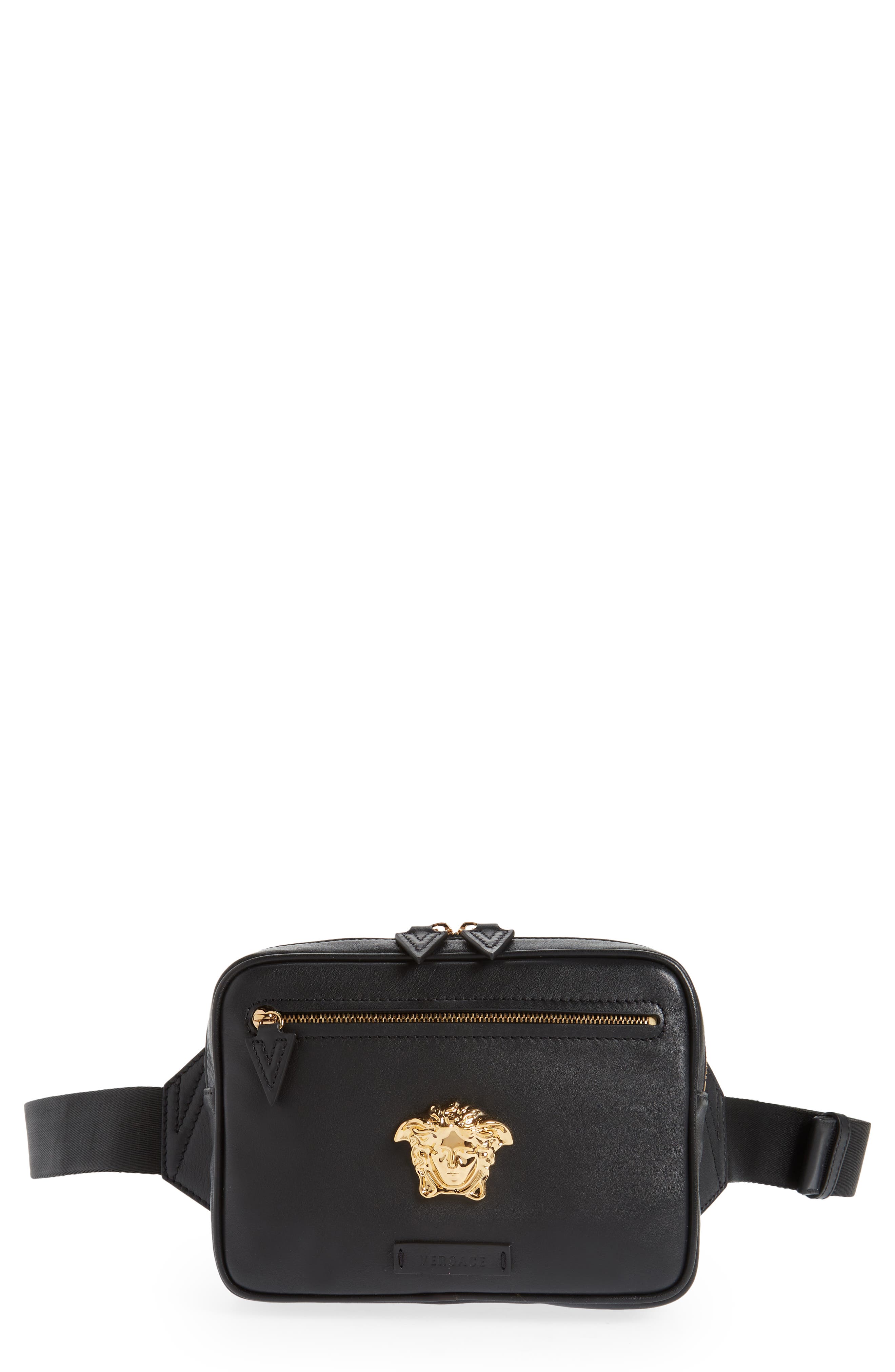 Versace La Medusa Leather Belt Bag, Main, color, 