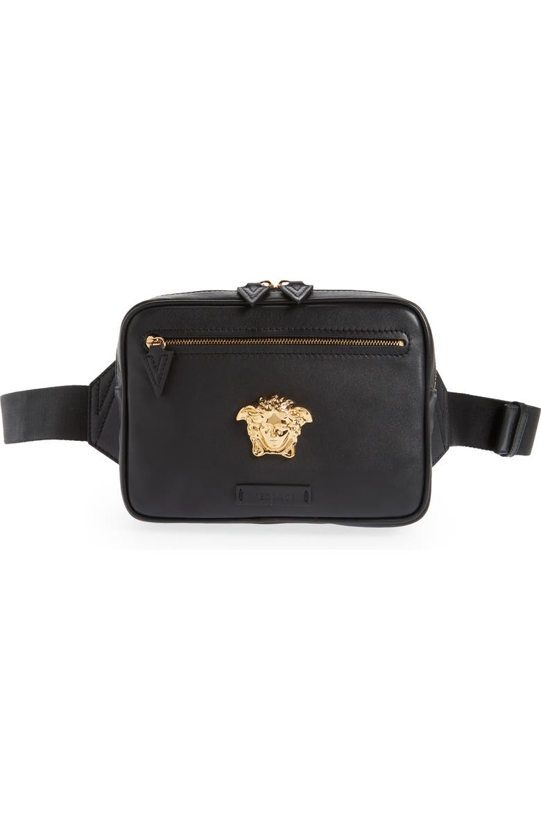 Versace La Medusa Leather Belt Bag, Main, color,