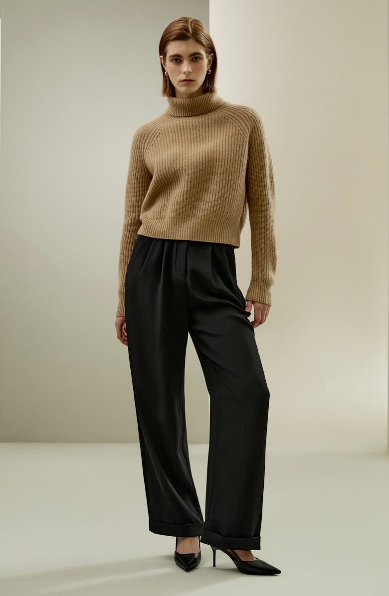 Lilysilk Cashmere Textured Turtleneck Sweater for Women, Alternate, color, Caramel