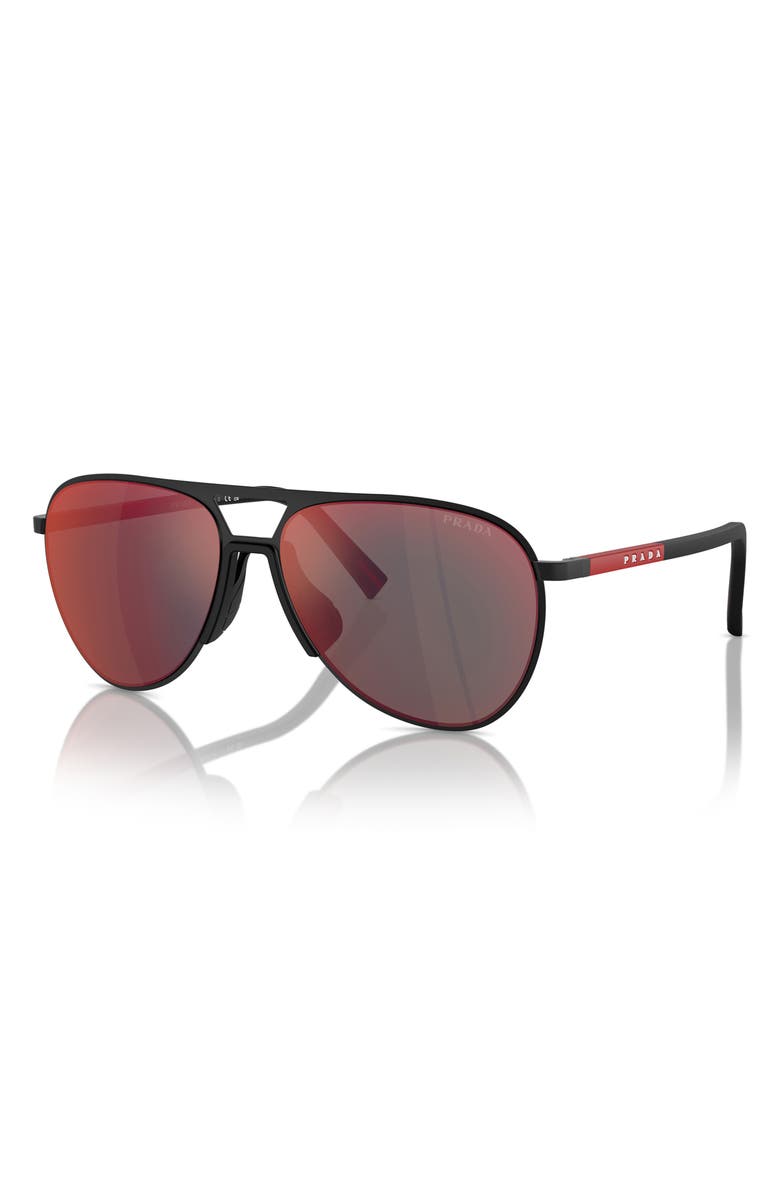 Prada Linea Rossa 59mm Pilot Sunglasses, Alternate, color, Black Rubber