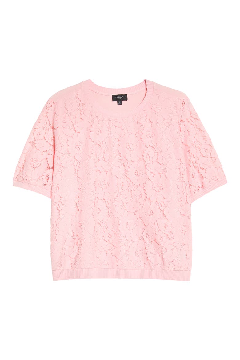 Lace Front Sweater, Alternate, color, TEA ROSE