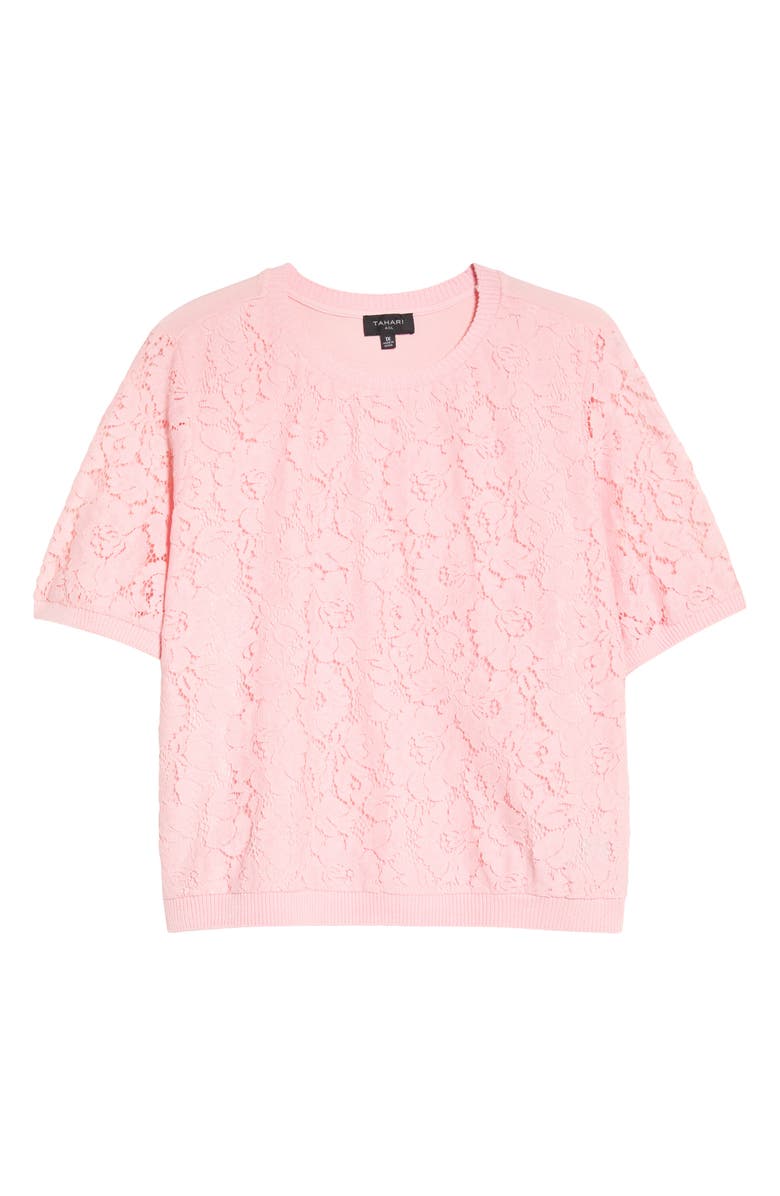 Tahari ASL Lace Front Sweater, Alternate, color, Tea Rose