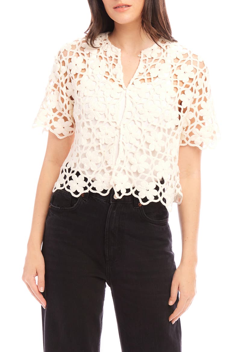 Kamille Openwork Button-Up Shirt, Main, color, IVORY