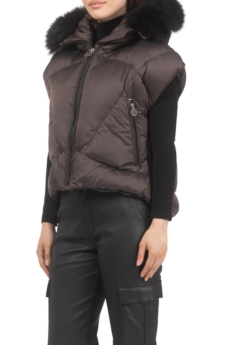 GORSKI Apres-Ski Short Vest With Detachable Genuine Shearling Hood Trim, Alternate, color, Brown/Black