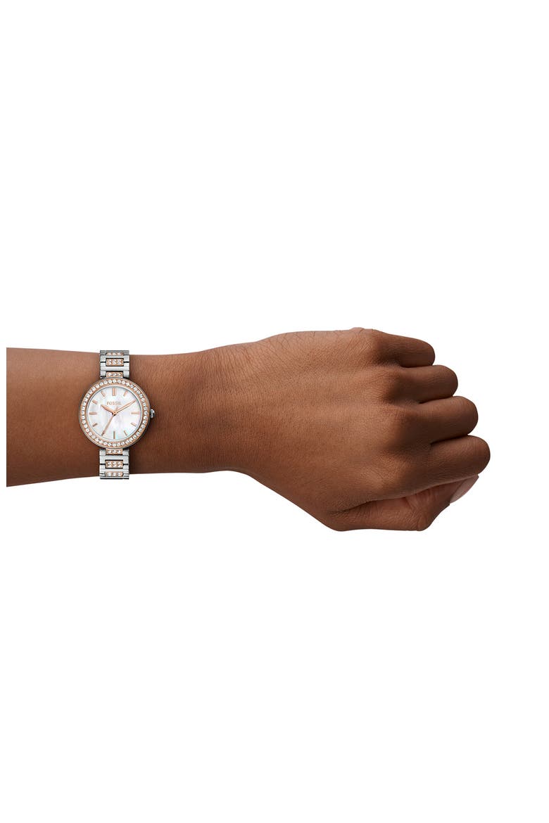 Karli Three-Hand Quartz Crystal Bracelet Watch, 32mm, Alternate, color, SILVER