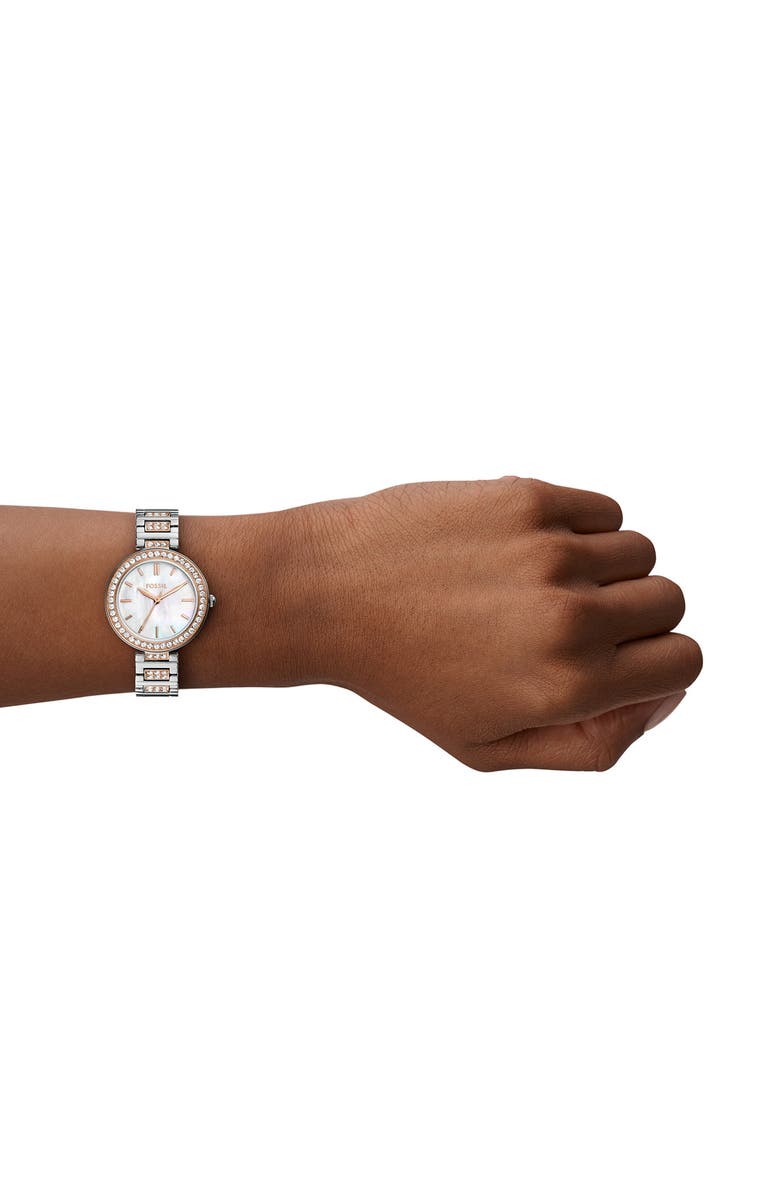 Fossil Karli Three-Hand Quartz Crystal Bracelet Watch, 32mm, Alternate, color, Silver