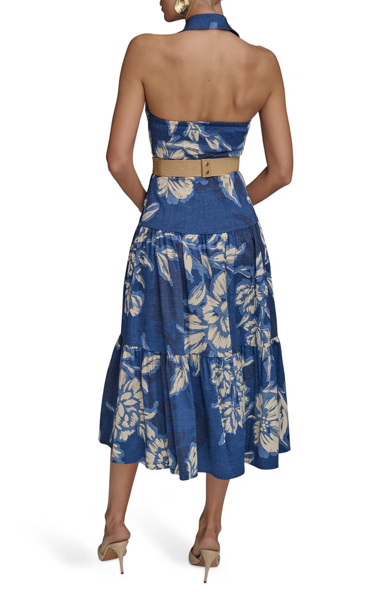 Donna Karan New York Belted Floral Halter Neck Midi Dress, Alternate, color, 