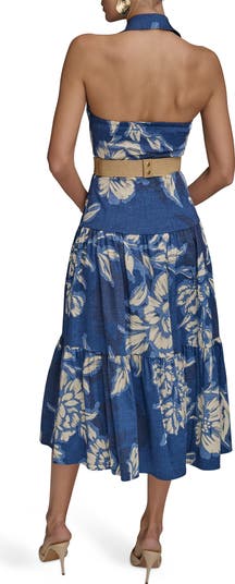 【Donna Karan New York】Belted Halter A-Line Midi Dress Halter Neck A Line Midi With Belt | A-Line Dress | Donna Karan