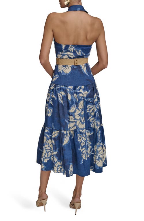 Donna Karan New York Belted Floral Halter Neck Midi Dress