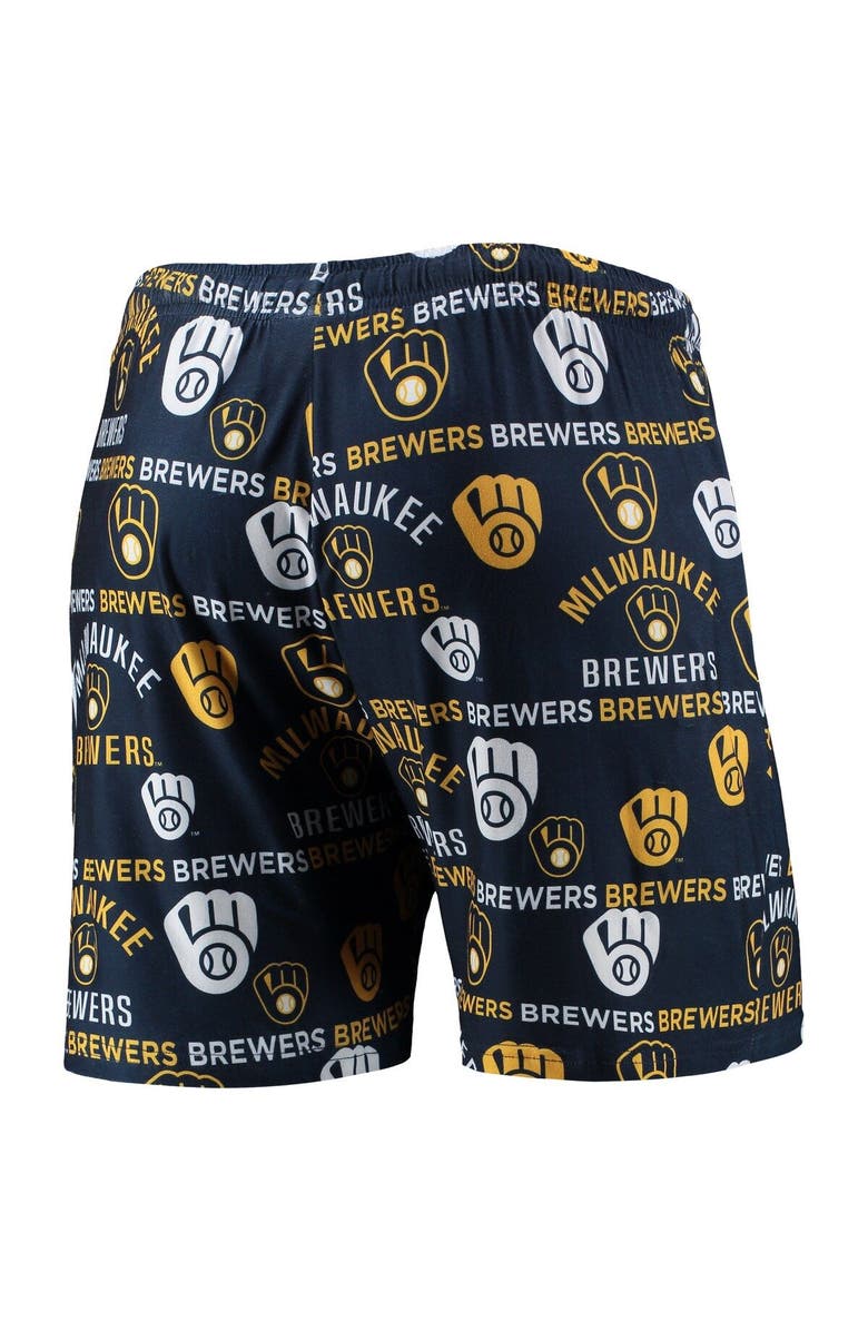 CONCEPTS SPORT Men's Concepts Sport Navy Milwaukee Brewers Flagship Allover Print Knit Jam Shorts, Alternate, color, 