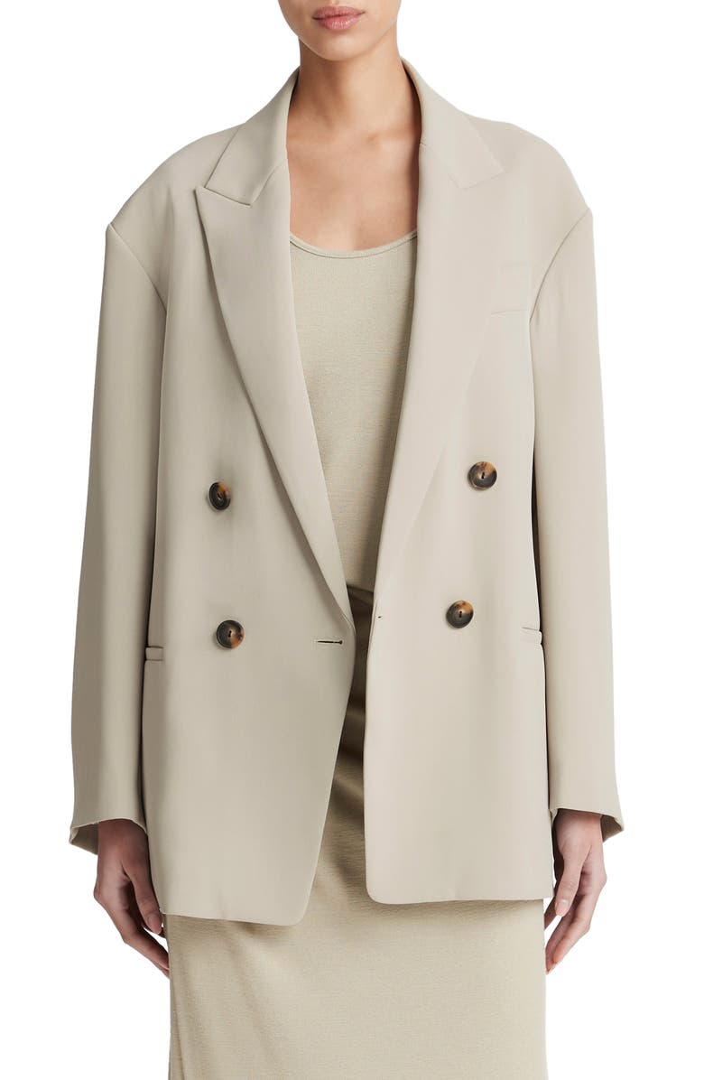 Vince Double Breasted Crepe Blazer, Main, color, Sepia