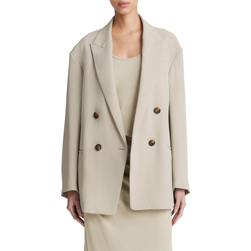 Vince Crepe Double Breasted Blazer In Sepia