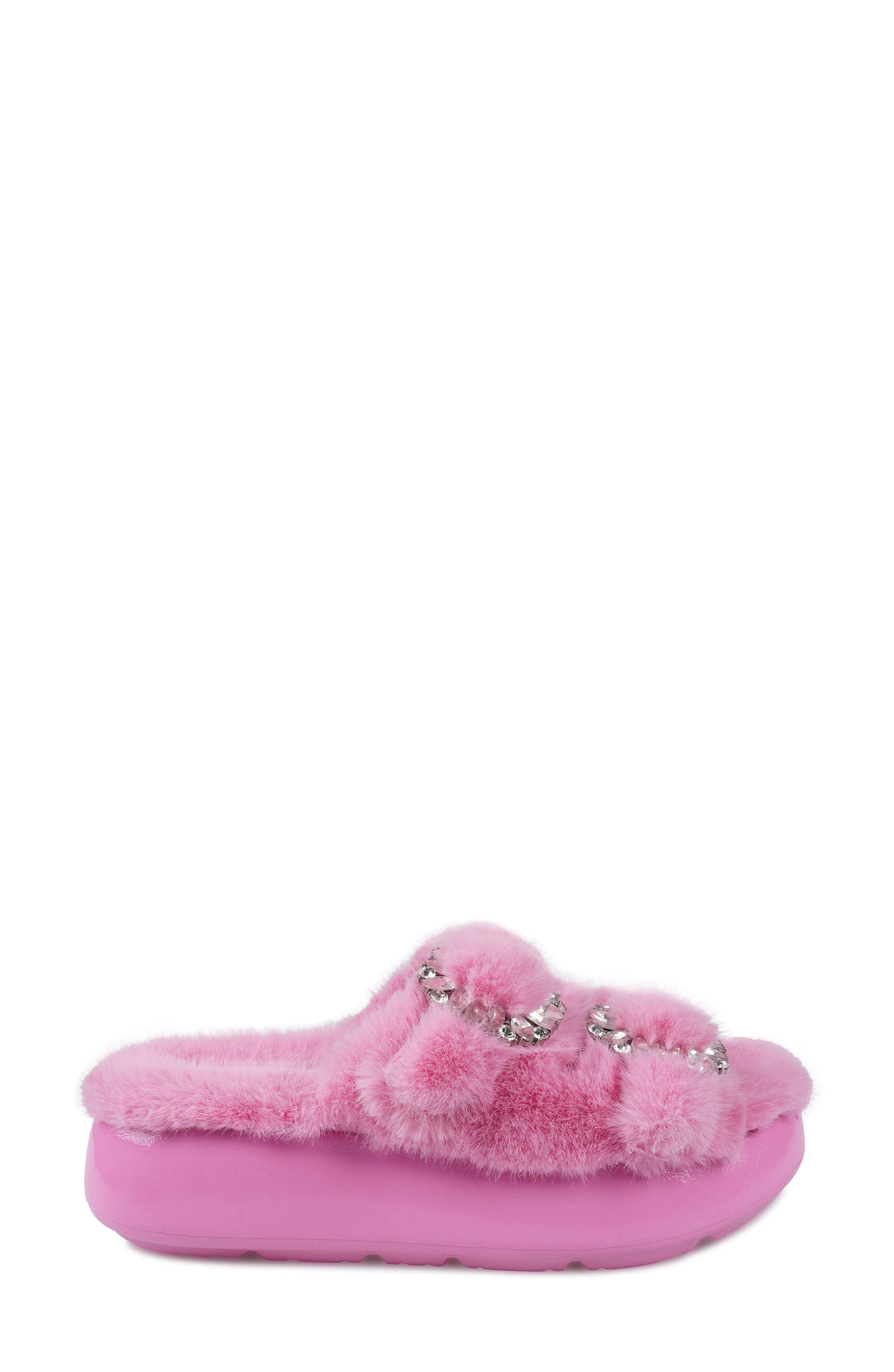 Fly Faux Fur Platform Slide Sandal, Alternate, color, PINK