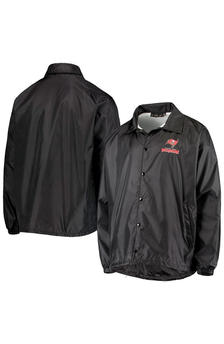 DUNBROOKE Men's Black Tampa Bay Buccaneers Coaches Classic Raglan Full-Snap Windbreaker Jacket, Alternate, color, Black