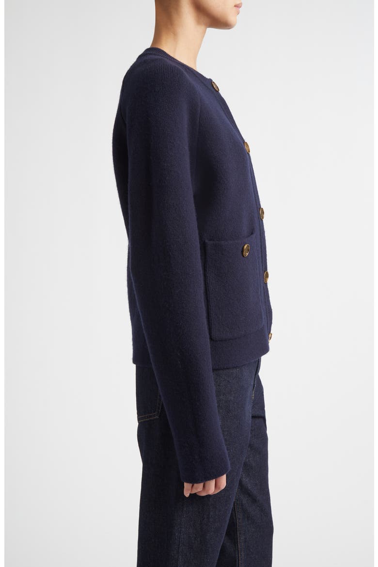Hammered Button Cashmere & Wool Cardigan, Alternate, color, NAVY