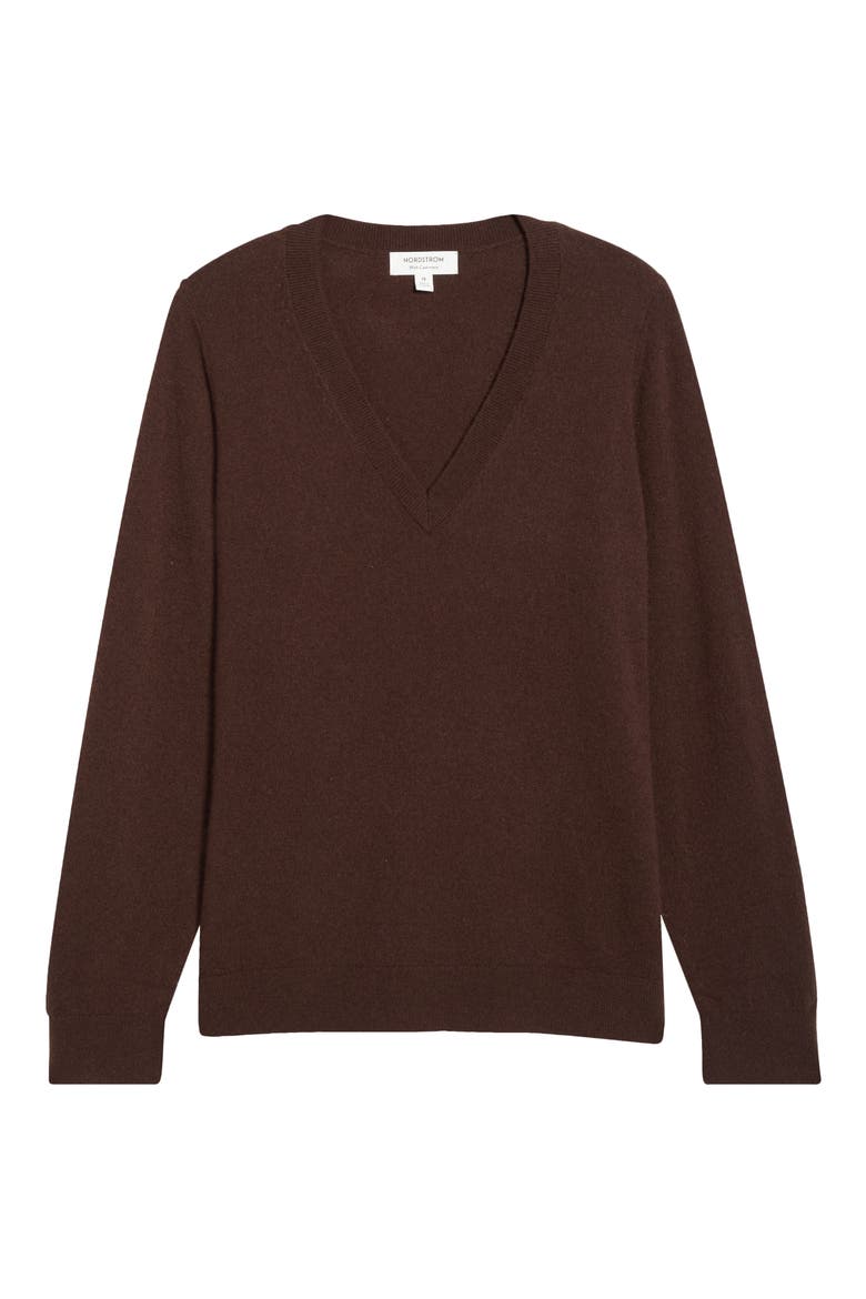 V-Neck Cashmere Sweater, Alternate, color, BROWN MOLE